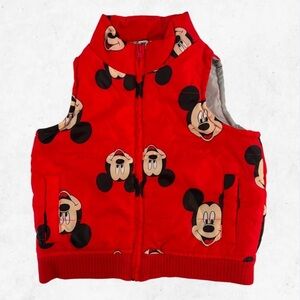 Vintage Kids Disney Y2K Red Mickey Mouse Puffer Vest Size 2-3T